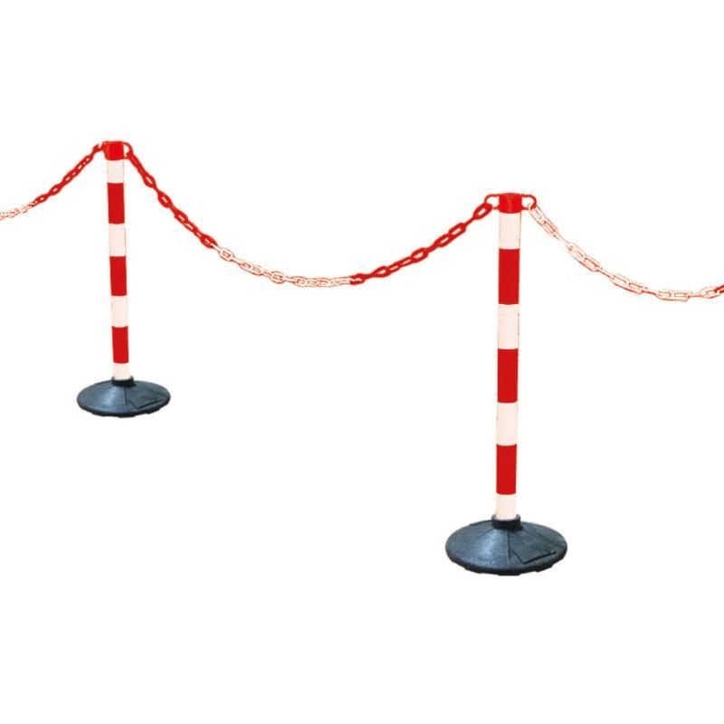 Kit de 2 poteaux de balisage temporaire avec chaîne rouge et blanc | Prossentiel