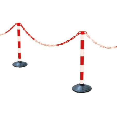 Kit de 2 poteaux de balisage temporaire avec chaîne rouge et blanc | Prossentiel