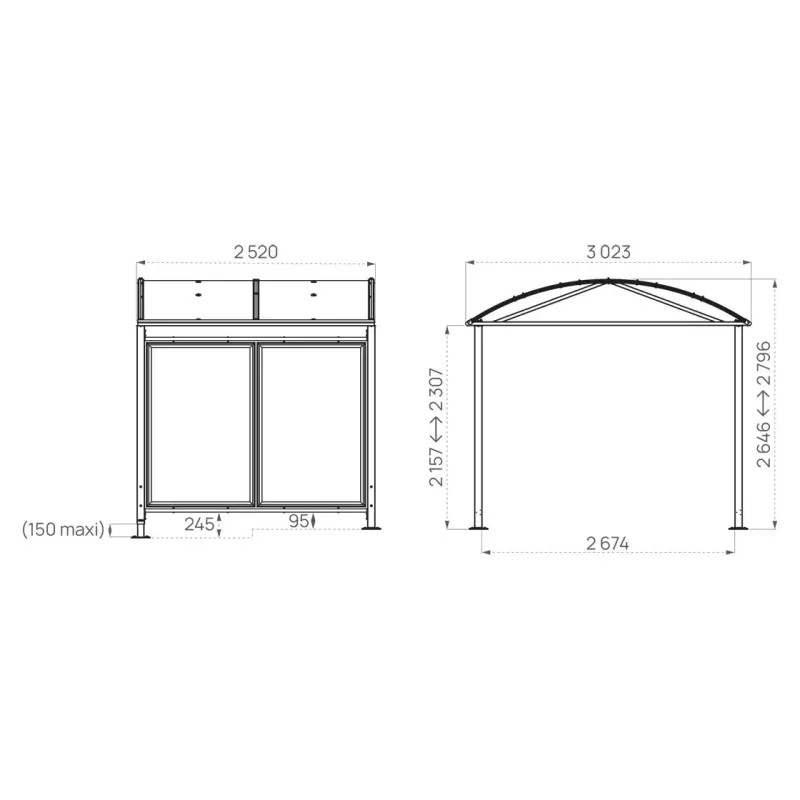 Passage extérieur couvert Voûte avec toit en verre - format standard | Prossentiel