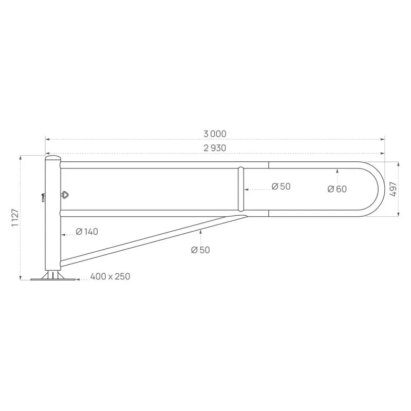 Barrière d'accès pivotante - longueur 3 mètres