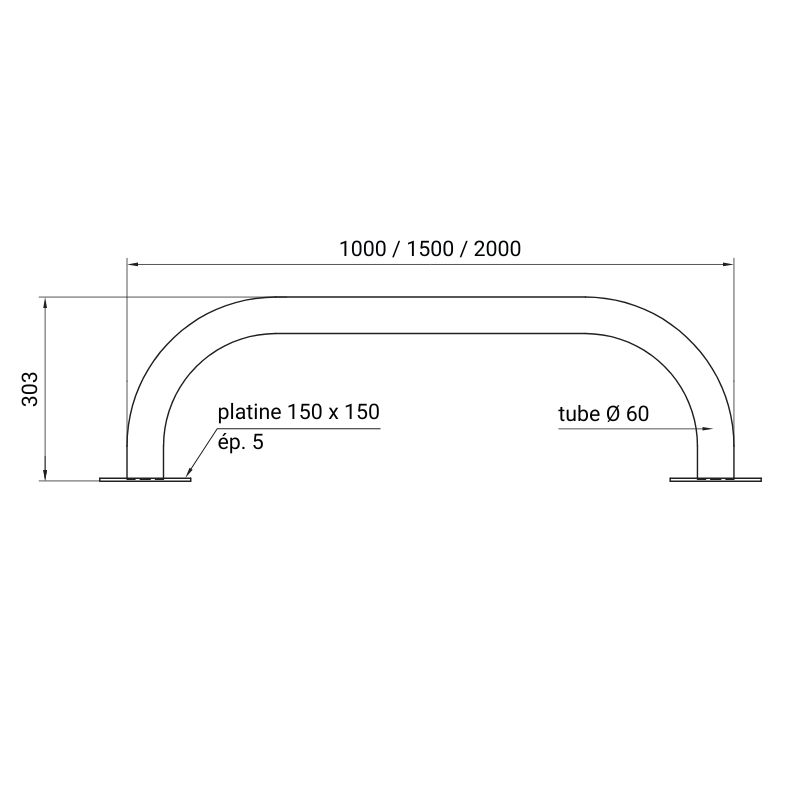Arceau de sécurité industriel bas sur platines Ø 60mm