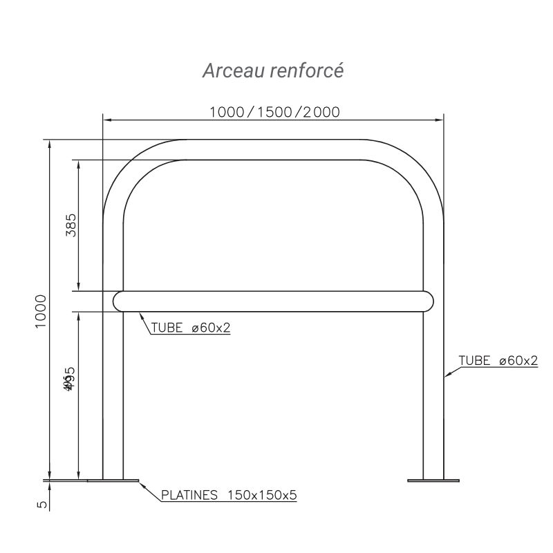 Arceau de sécurité industriel renforcé sur platines Ø 60 mm