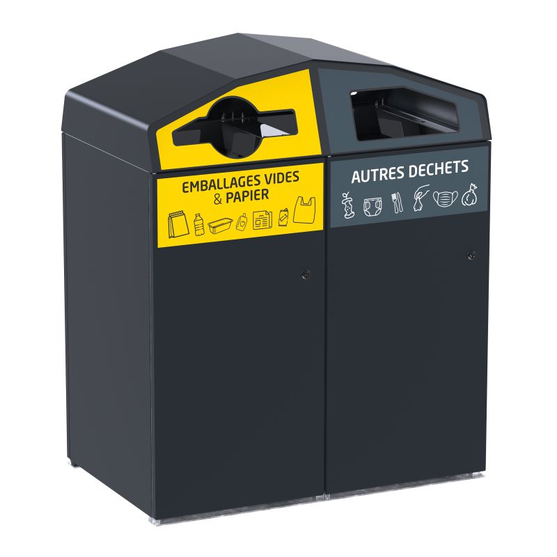 Point de tri 2 flux avec 2 bacs roulants - 120L, 240L ou 340L