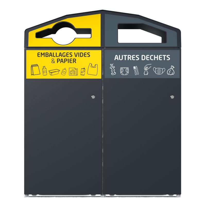 Point de tri 2 flux avec 2 bacs roulants - 120L, 240L ou 340L