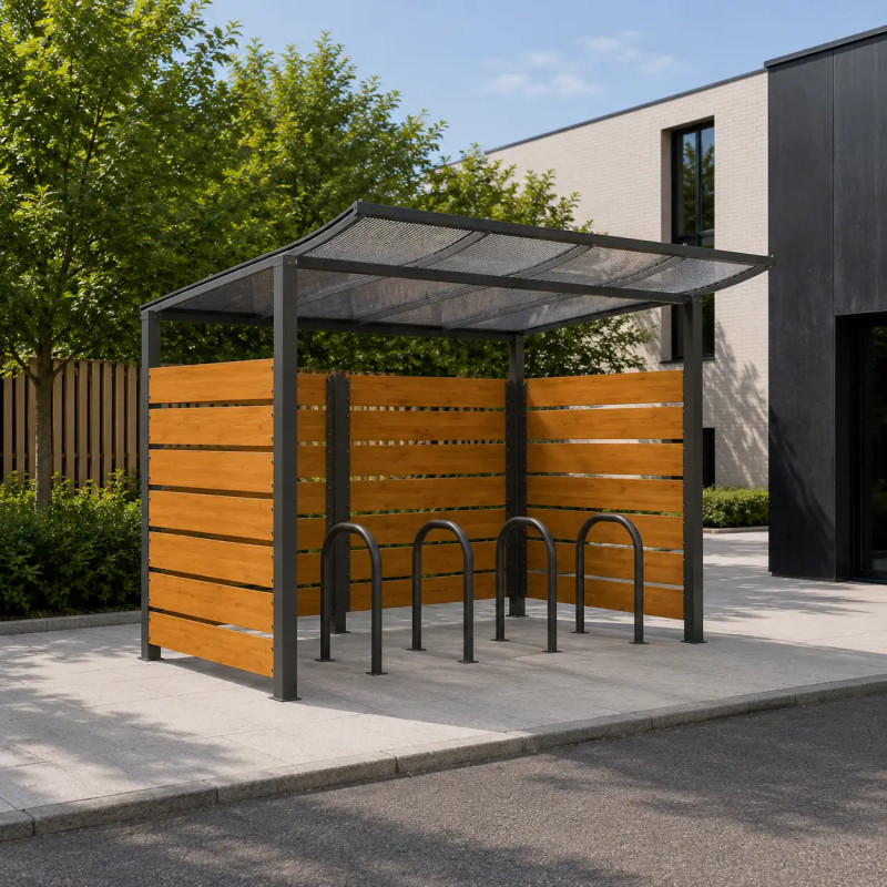 Abri vélos Modulo avec bardages en stratifié compact Prossentiel