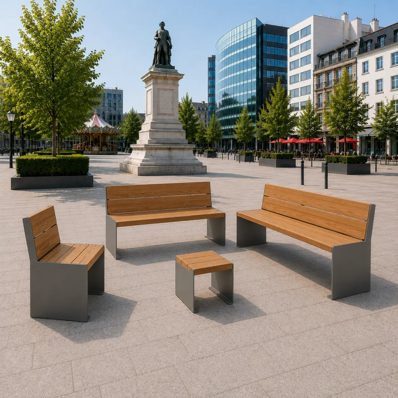 Banc bois et acier Kub - 2 places Prossentiel