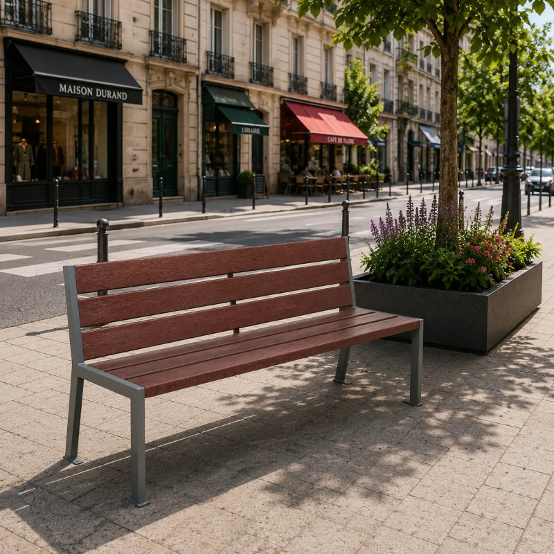 Banc plastique recyclé et acier Silaos® 6 lames Prossentiel