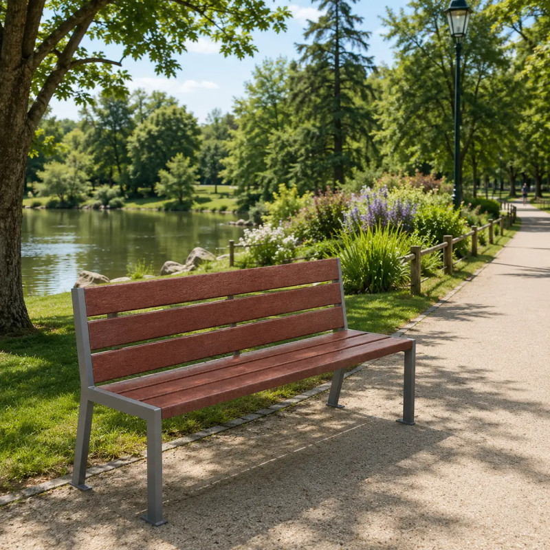 Banc plastique recyclé et acier Silaos® 6 lames Prossentiel