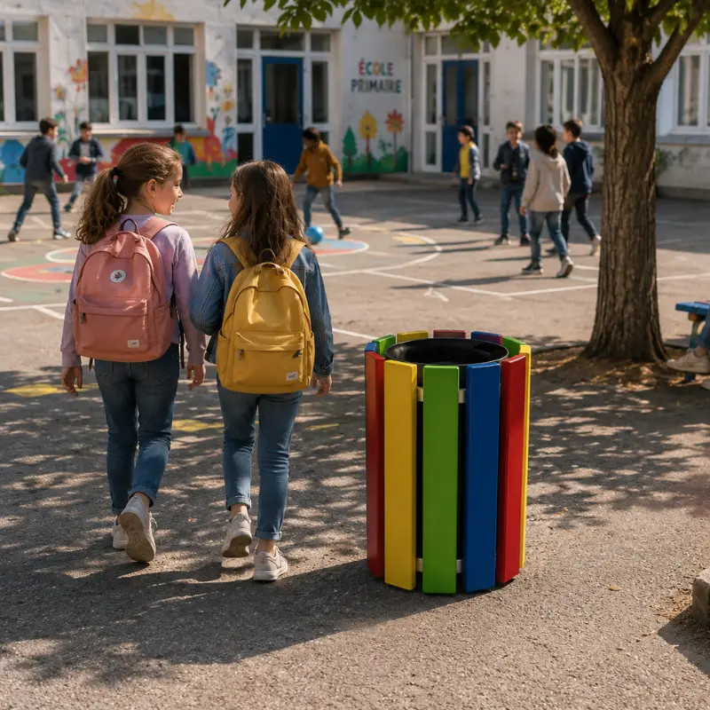 Poubelle ronde bois spéciale école Cologne40L Prossentiel