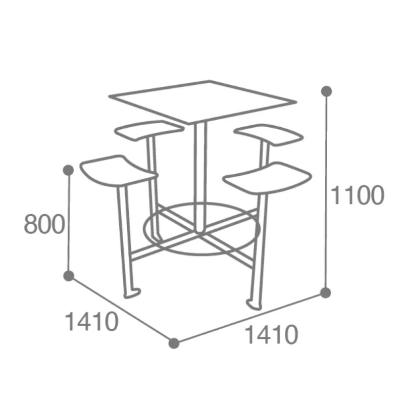 Ensemble extérieur table haute et assises HPL Moka 4 places Prossentiel