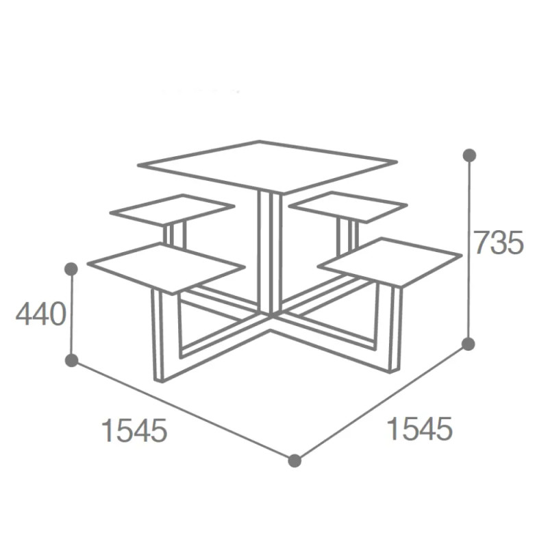 Table de pique-nique carrée compact HPL Orpin 4 ou 8 places Prossentiel