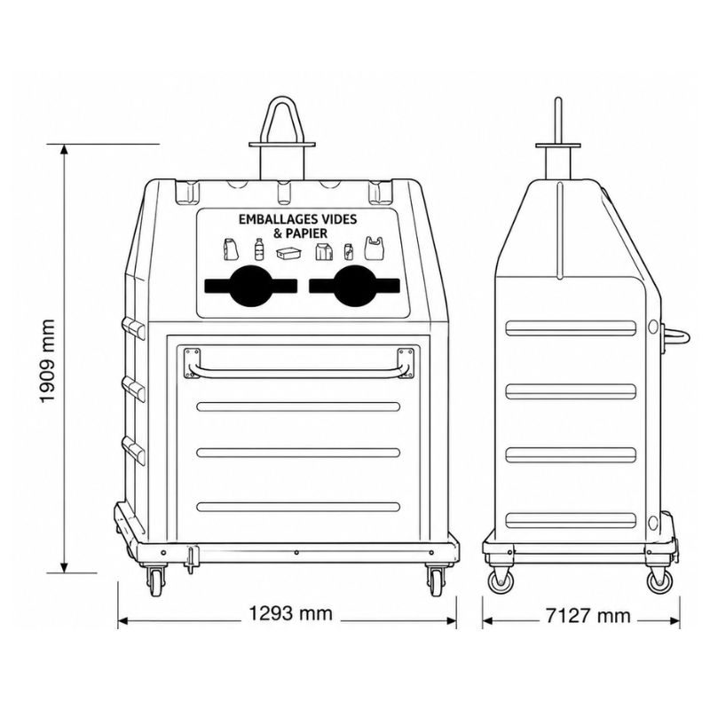 Benne mobile de tri sélectif 1m³