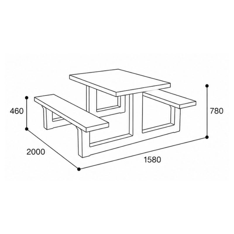 Table de pique-nique en béton Rubus 8 places | Prossentiel 