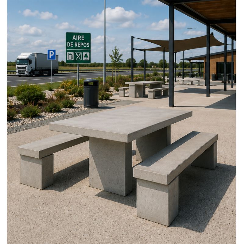 Table de pique-nique en béton Gatt 6 places + 2 places PMR| Prossentiel 