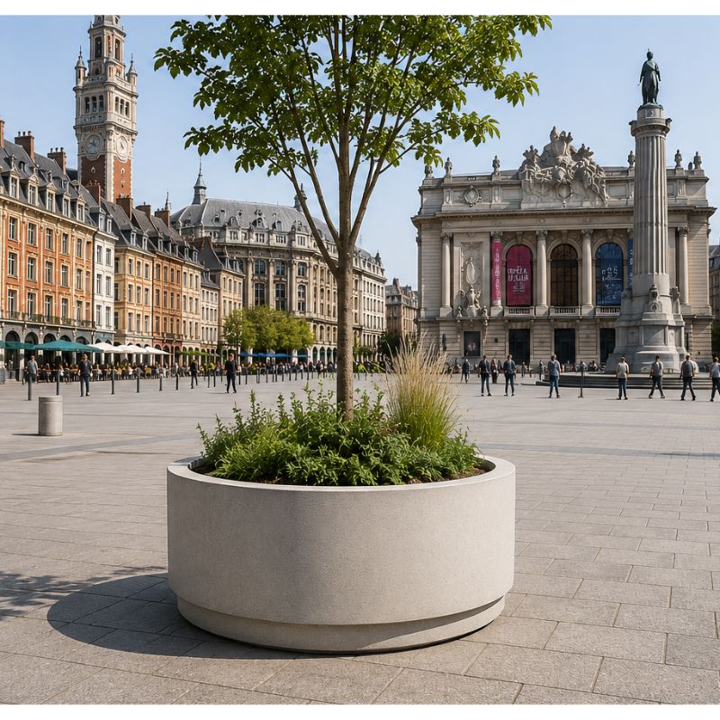Jardinière extérieure ronde en béton blanc Gravy | Prossentiel 
