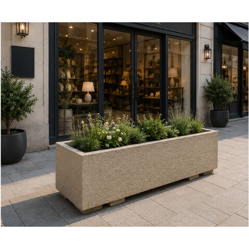 Jardinière urbaine rectangulaire en béton gravillons Gravy - 120L | Prossentiel 