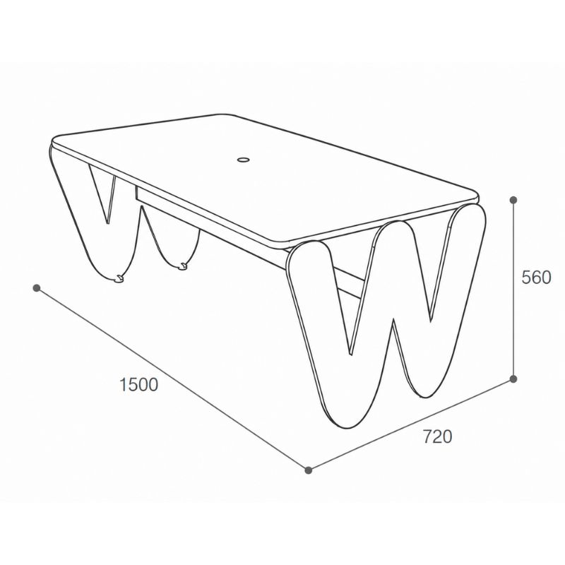 Table lettre W ludique avec emplacement parasol HPL Tiny | Prossentiel 
