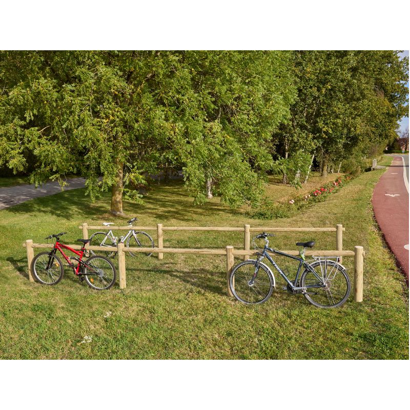 Barrière d'appui vélos modulable en bois