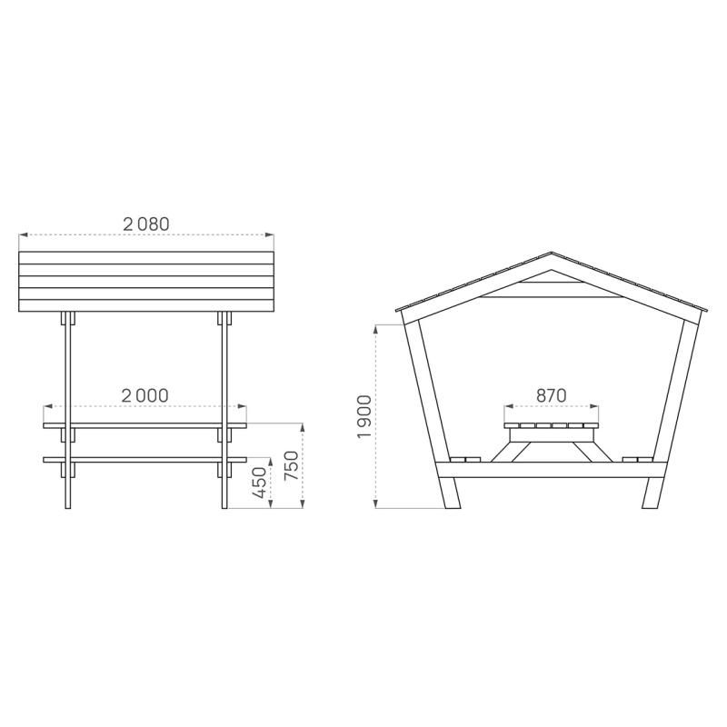 Table de pique-nique Turin avec toit en bois