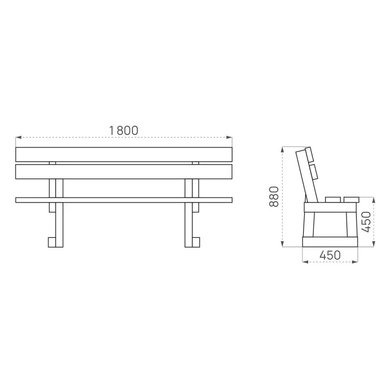 Banc public en bois traité Porto