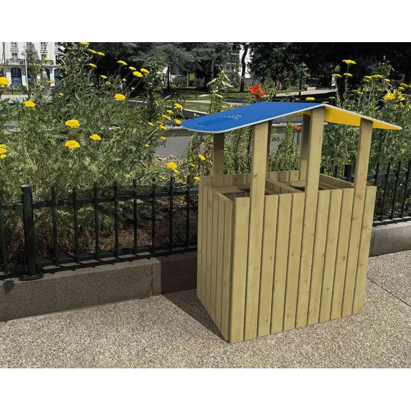 Corbeille en bois tri sélectif avec toit Turin - 2 x 100L