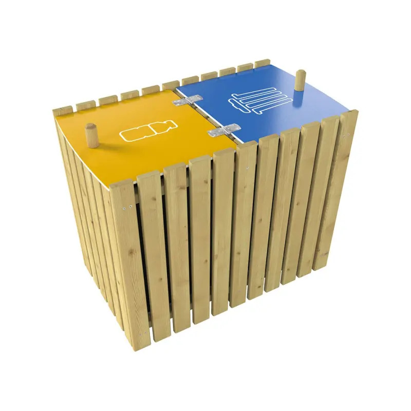 Corbeille en bois tri sélectif avec couvercle Turin - 2 x 100L