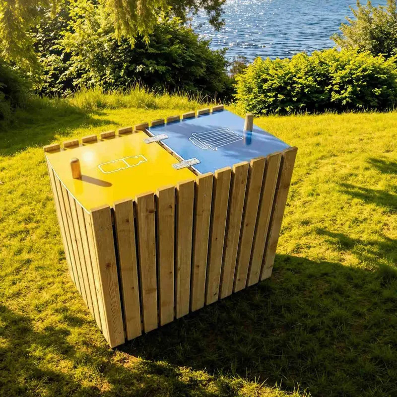 Corbeille en bois tri sélectif avec couvercle Turin - 2 x 100L