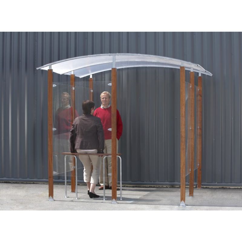 Abri fumeurs en bois exotique et polycarbonate