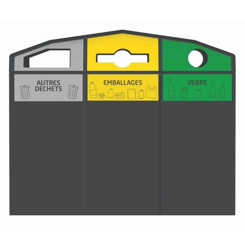 Point de tri 3 flux avec 3 bacs roulants - 120L, 240L et 340L Prossentiel