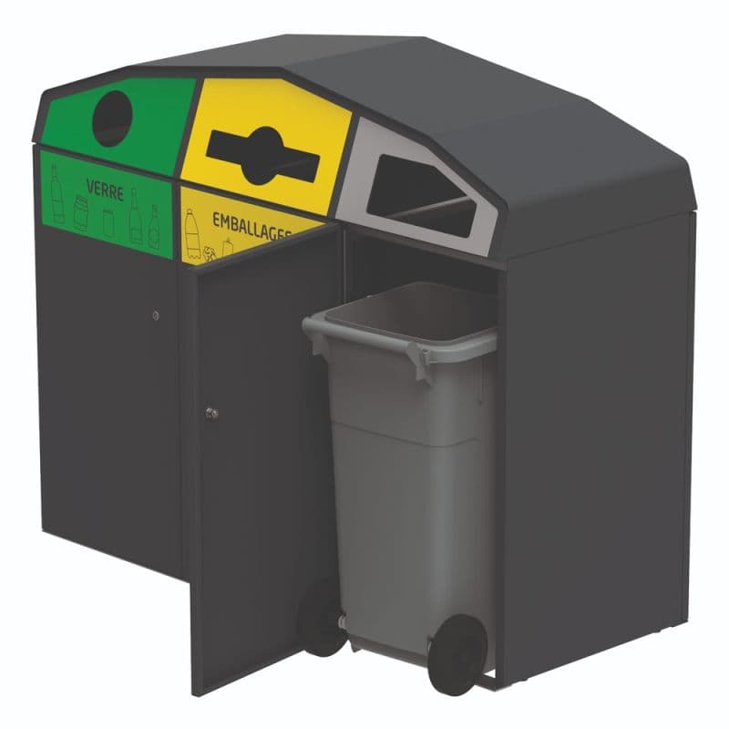 Point de tri 3 flux avec 3 bacs roulants - 120L, 240L et 340L Prossentiel