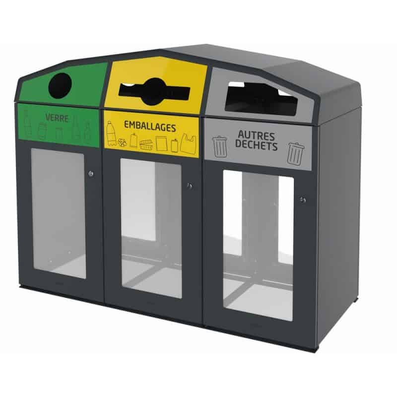 Point de tri 3 flux Vigipirate avec 3 supports de sacs - 110L Prossentiel