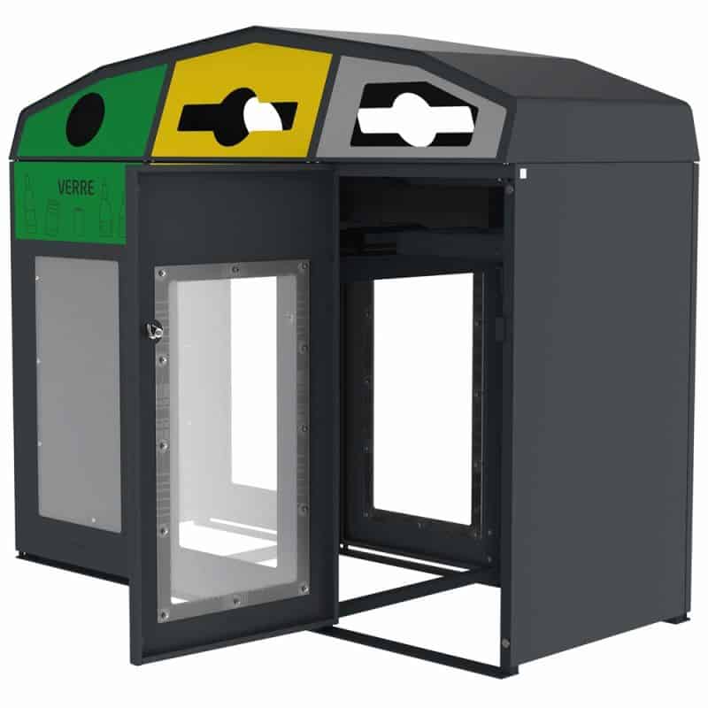 Point de tri 3 flux Vigipirate avec 3 supports de sacs - 110L Prossentiel