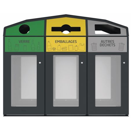 Point de tri 3 flux Vigipirate avec 3 supports de sacs - 110L Prossentiel