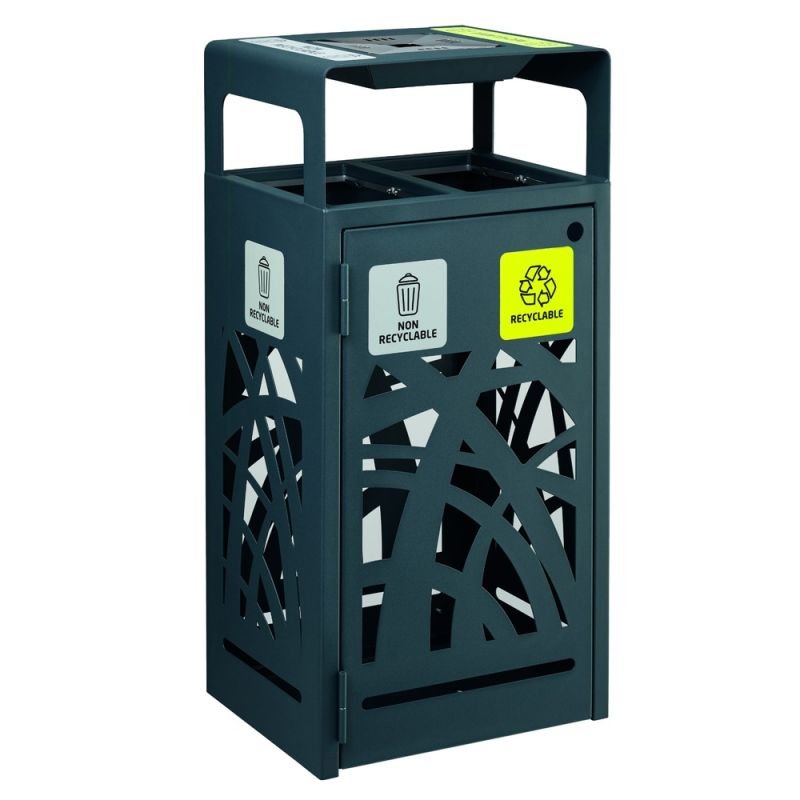 Corbeille métal 2 flux avec cendrier anti-nuisibles Cybel - 60L Prossentiel