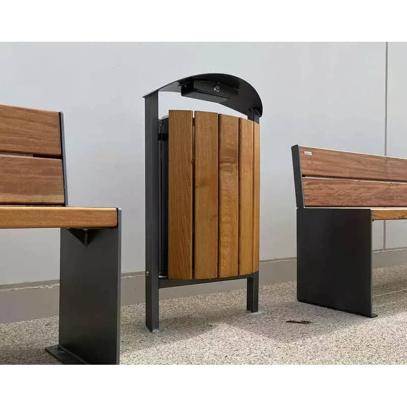 Poubelle de ville acier et bois Silaos® 50L Prossentiel