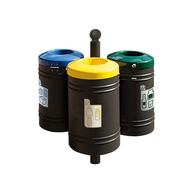 Corbeille de ville tri sélectif sur potelet Guyenne Boule 40L Prossentiel