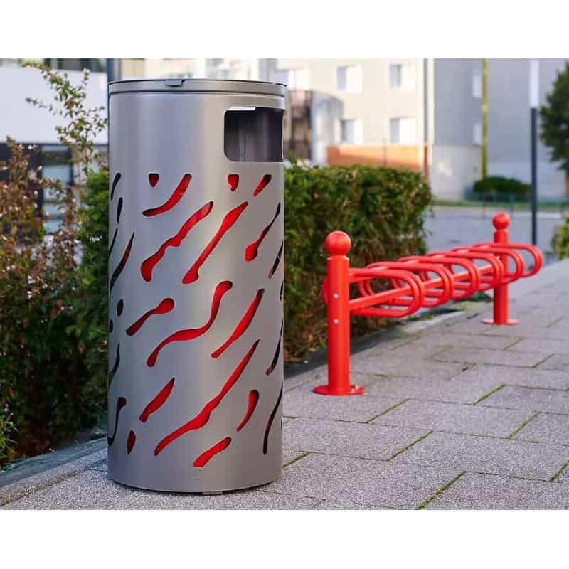 Corbeille urbaine ronde design Venise couvercle réhaussé bicolore 80L Prossentiel