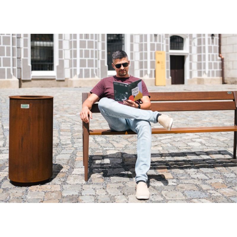 Corbeille urbaine en acier corten Olea - 85L | Prossentiel