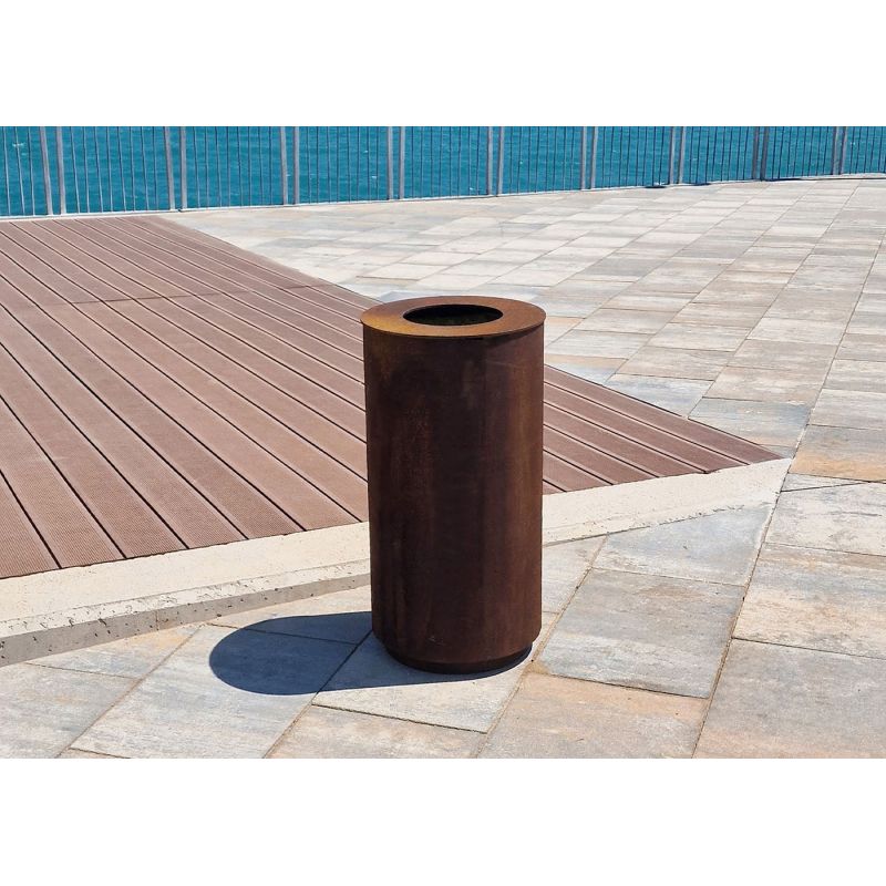 Corbeille urbaine en acier corten Olea - 85L | Prossentiel